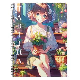 Cuaderno Chica de anime lindo sostiene una planta personali