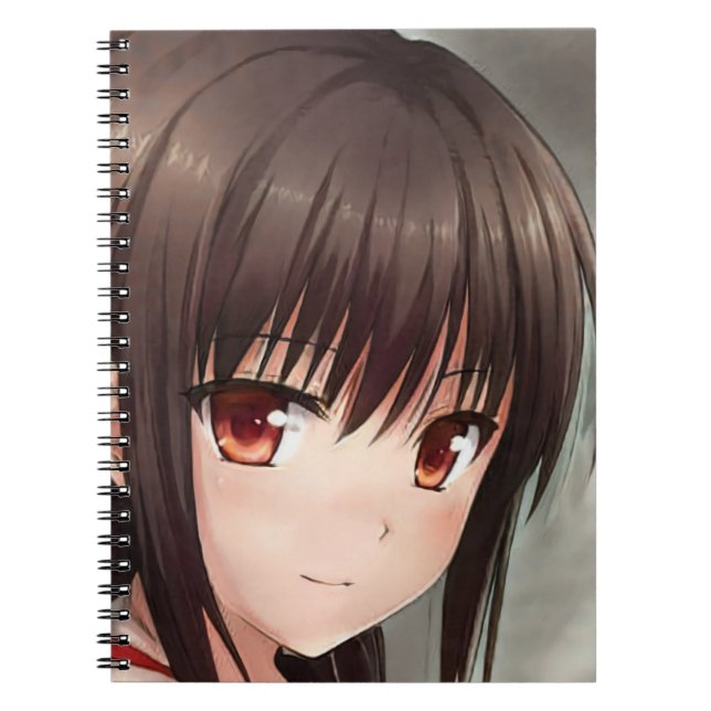 Cuaderno Chica de anime sonriente  lindo brunette ojos ámba (Frente)