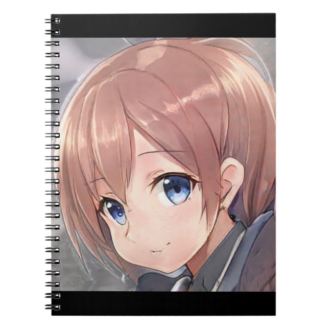 Cuaderno Chica de anime sonriente manga de pelo marrón ojos (Frente)