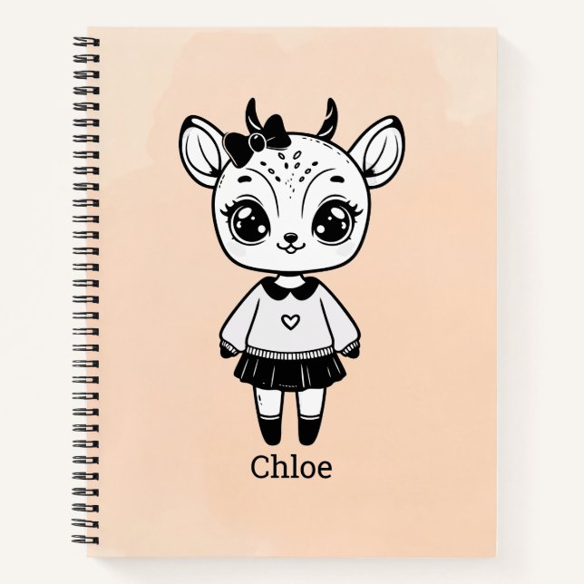 Cuaderno Chica de Antelope Adorable - Diseño de Doodle Cuto (Anverso)