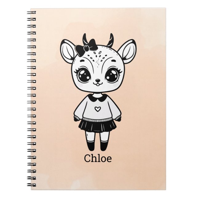 Cuaderno Chica de Antelope Adorable - Diseño de Doodle Cuto (Frente)