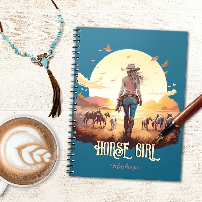Cuaderno Chica de caballos Cowgirl amante del caballo desie (Horse girl notebook with desert sunset and horses for horse lovers.)