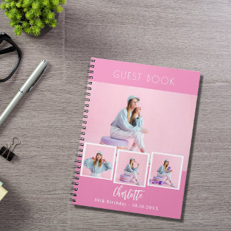 Cuaderno Chica de collage de fotos rosadas de cumpleaños de