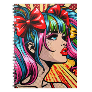 Cuaderno Chica de cómic de arte pop colorido Ai