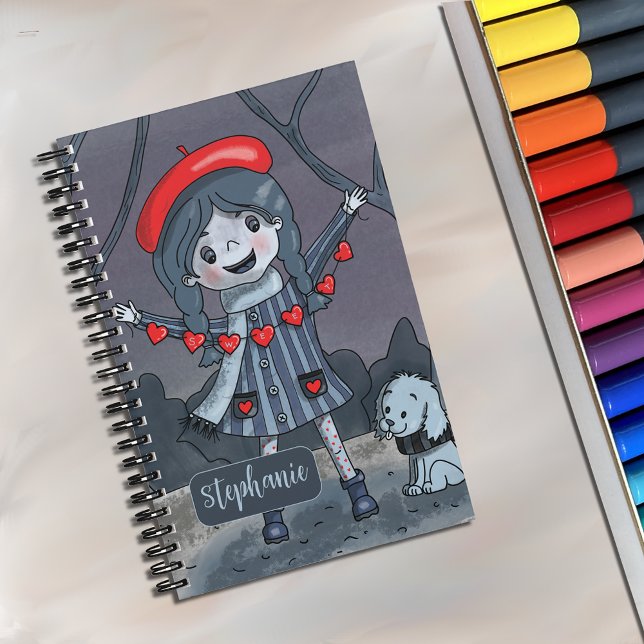 Cuaderno Chica de dibujos animados con guirnalda de corazón (Subido por el creador)