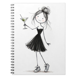 Cuaderno Chica de figura de palo de fiesta con Martini