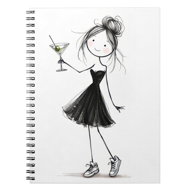 Cuaderno Chica de figura de palo de fiesta con Martini (Frente)