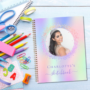 Cuaderno Chica de fotografía holográfica de color rosa púrp
