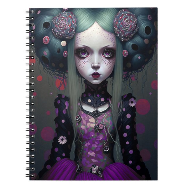 Cuaderno Chica de Gótico lindo arte morado negro fantasía (Frente)