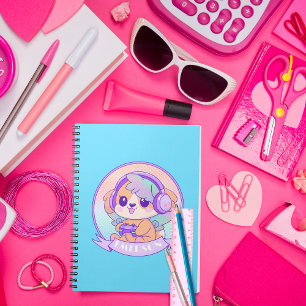 Cuaderno Chica de juego lindo Kawaii perro con alas en azul