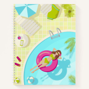 Cuaderno Chica de la piscina en la playa de verano de bikin