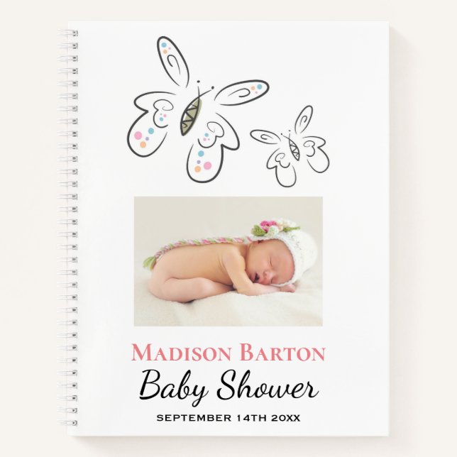 Cuaderno Chica de mariposas y puntos de corte Baby Shower (Anverso)