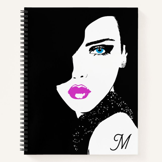 Cuaderno Chica de moda azul rosado negro (Anverso)