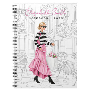 Cuaderno Chica de moda bonita con bolso en París