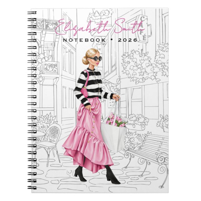 Cuaderno Chica de moda bonita con bolso en París (Frente)