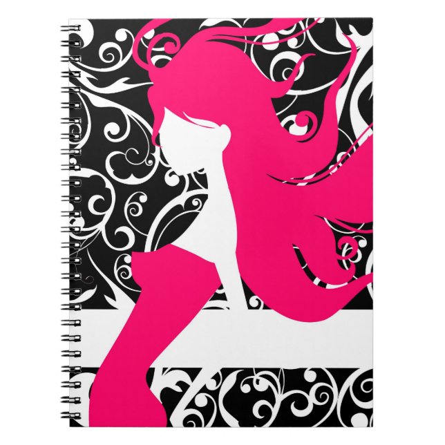 Cuaderno Chica de moda decorativo blanco y negro (Frente)