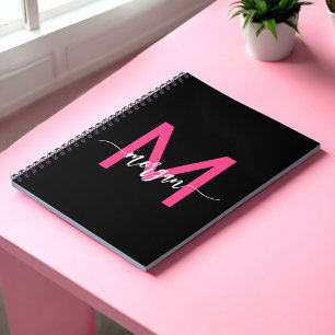 Cuaderno Chica de monograma negro rosado vuelve a la escuel