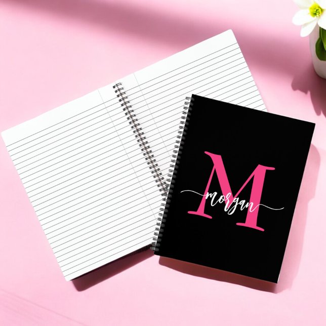 Cuaderno Chica de monograma negro rosado vuelve a la escuel (Subido por el creador)