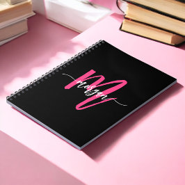 Cuaderno Chica de monograma negro rosado vuelve a la escuel