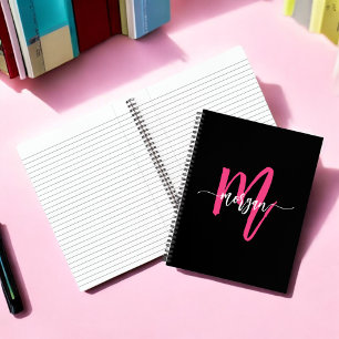Cuaderno Chica de monograma negro rosado vuelve a la escuel