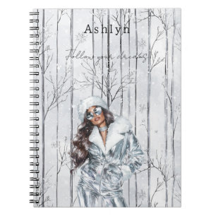 Cuaderno Chica de Navidad Pelo Castaño Gris Plateado