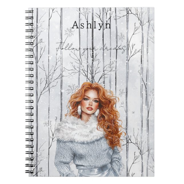 Cuaderno Chica de Navidad Pelo Rojo Gris Plateado (Frente)