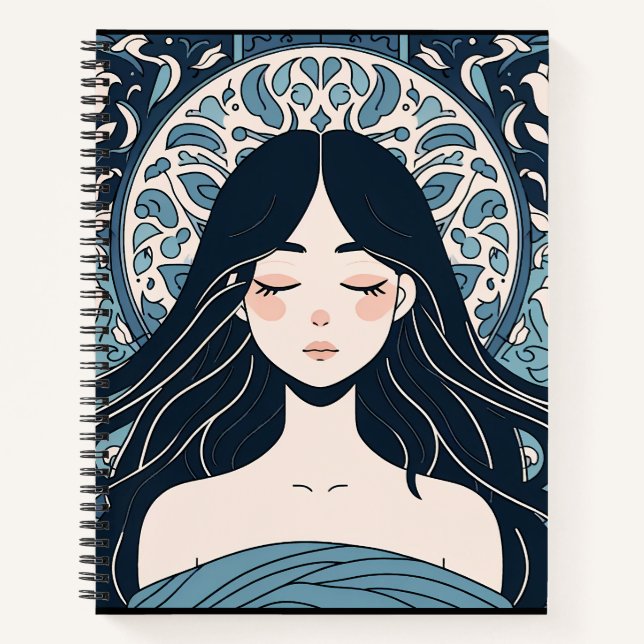 Cuaderno Chica De Nilo Otomano - Aura Floral Azul Serene (Anverso)