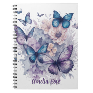 Cuaderno Chica de nombre púrpura de mariposas personalizada