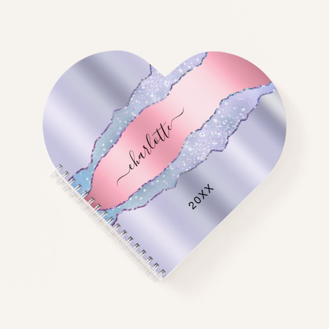 Cuaderno Chica de nombres de mármol de ágata rosado violeta (Anverso)