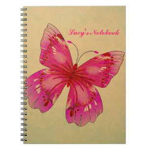 Cuaderno Chica de nombres personalizable de mariposa rosa v