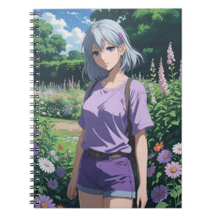 Cuaderno Chica de pelo gris en el Jardín