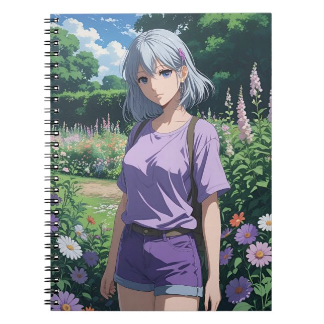 Cuaderno Chica de pelo gris en el Jardín (Frente)