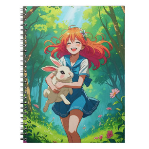Cuaderno Chica de pelo jengibre con su conejo