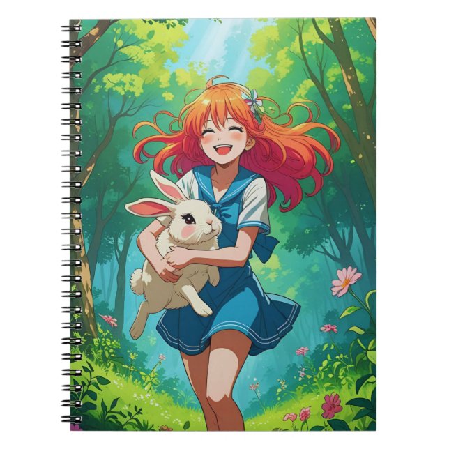 Cuaderno Chica de pelo jengibre con su conejo (Frente)