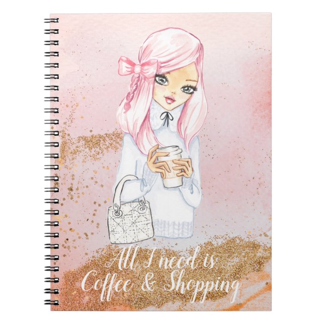 Cuaderno chica de portátil para fotos espirales de café y c (Frente)