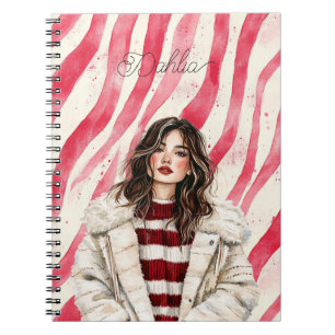 Cuaderno Chica de rayas rojas de bastón de caramelo con cab