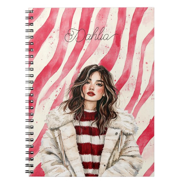 Cuaderno Chica de rayas rojas de bastón de caramelo con cab (Frente)
