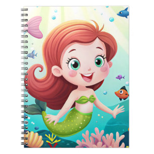 Cuaderno chica de sirena personalizado en el mar con pescad