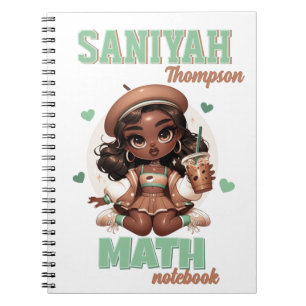 Cuaderno Chica del café helado marrón y verde