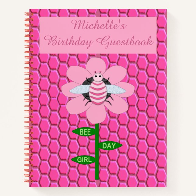 Cuaderno Chica del Día de la Abeja Feliz cumpleaños Rosado  (Anverso)