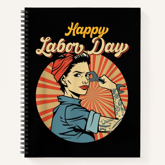 Cuaderno Chica del feliz Día del Trabajo y fuerte movimient (Anverso)