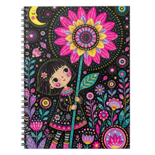 Cuaderno Chica del jardín nocturno caprichoso arte popular