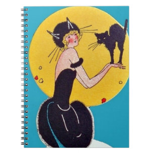 Cuaderno Chica disfrazada de gato con su gato negro