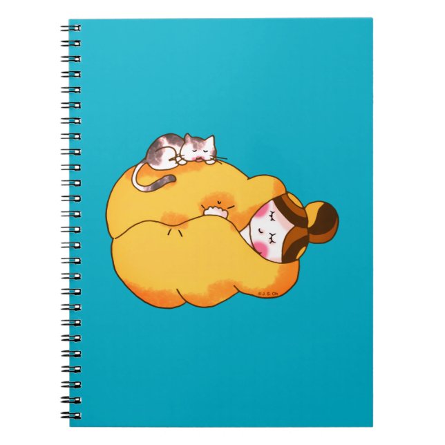 Cuaderno Chica durmiente con gato acogedor (Frente)