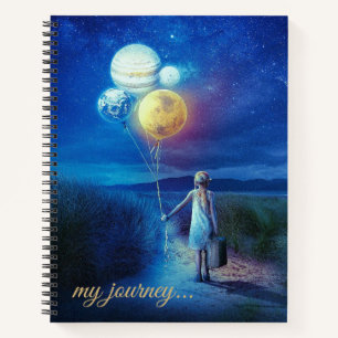 Cuaderno Chica editable con globos planetarios mi viaje