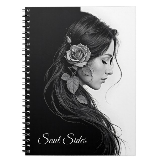 Cuaderno Chica elegante con flor en el cabello arte moderno (Frente)