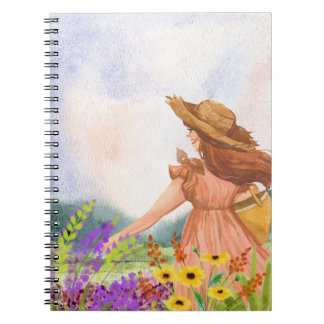 Cuaderno Chica en un campamento de flores
