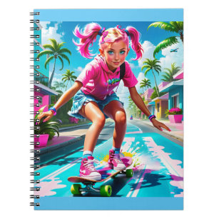 Cuaderno Chica en un Skateboard cerca de la playa