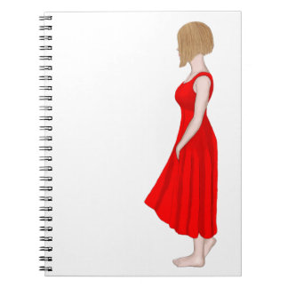 Cuaderno Chica en vestido rojo pintura al óleo