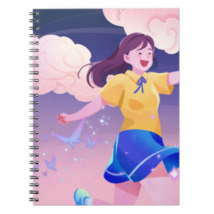 Cuaderno Chica encantado corriendo por un cielo nocturno má